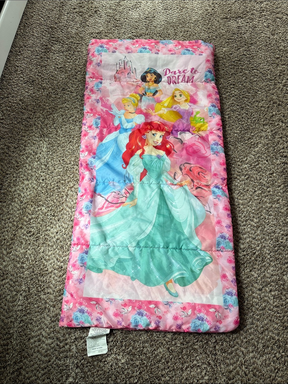 Disney Princess Kids Sleeping Bag - Pink Teal Floral